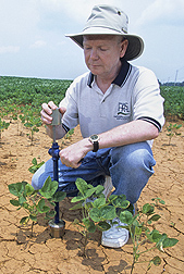 Photo: ARS hydrologist Tom Jackson testing soil moisture readings to compare methods. Link to photo information